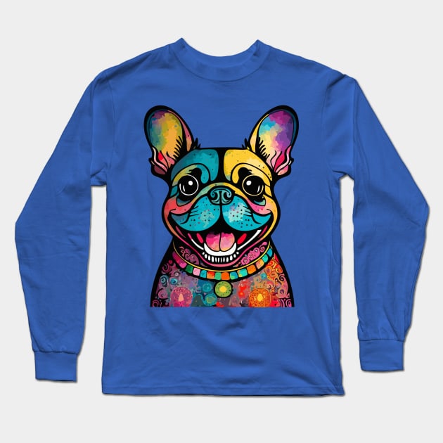 Colorful French Bulldog Long Sleeve T-Shirt by DestructoKitty